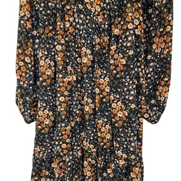 Hayden Women's Black/Orange/Ivory Poly Floral Lined Long Sleeve Dress - Picture 6 of 16